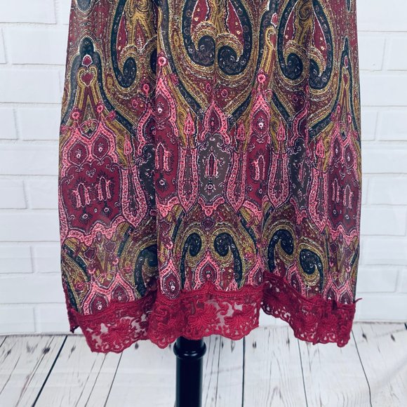 Tobi wine paisley boho slip dress lace trim Medium - Picture 3 of 8